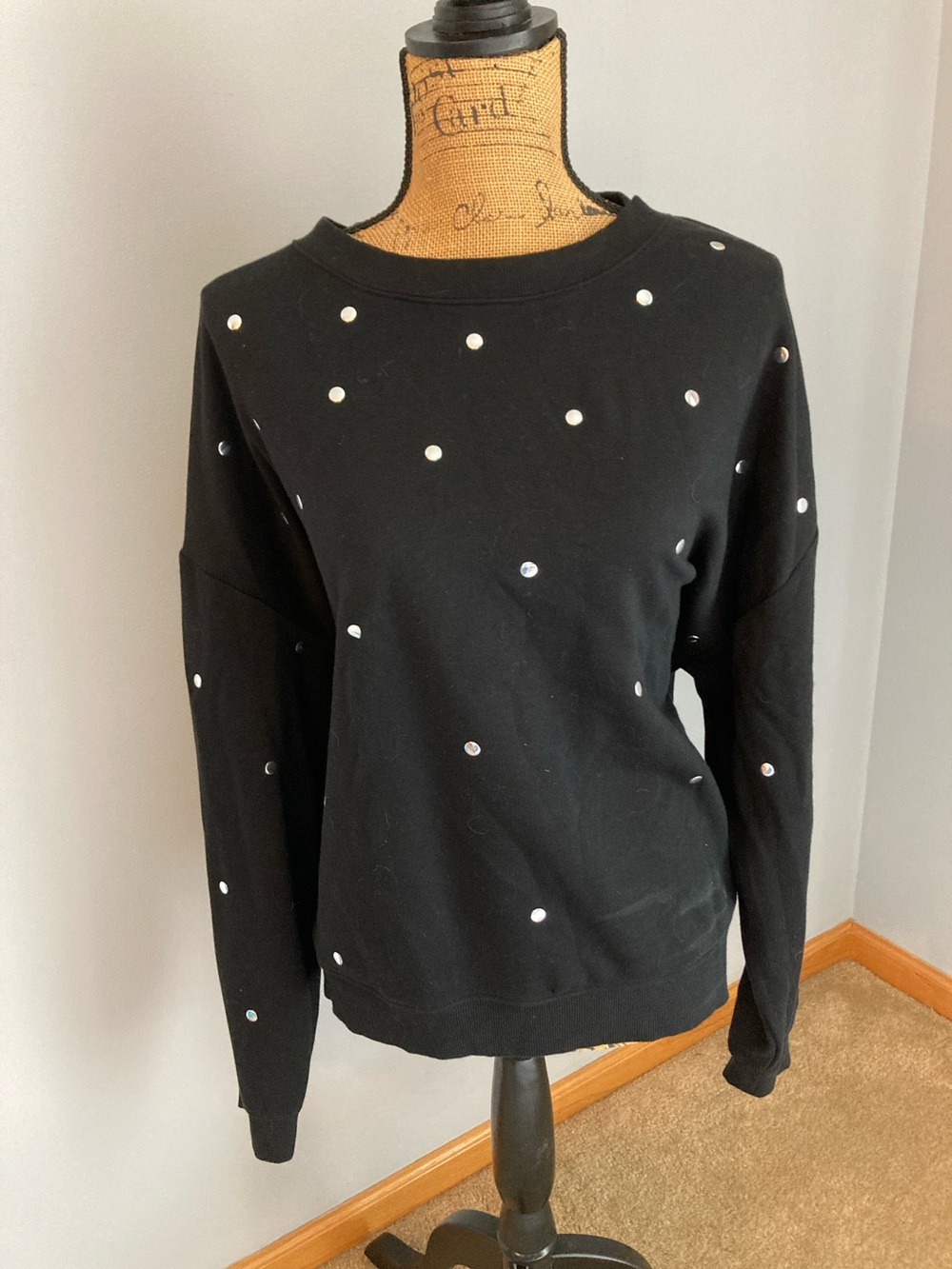 LOFT Black Studded Sweater Sweatshirt Women Size XL
